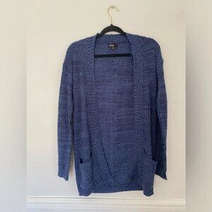 Love Open Knit Cardigan Minimalist Blue Pockets Cotton Blend Sz S Winter Autumn